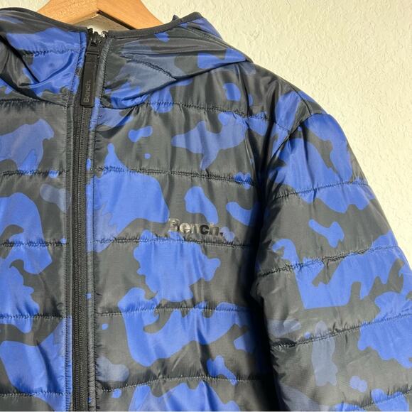 Bench Men Blue Black Puffer Large Zip Up Jacket - Picture 7 of 7